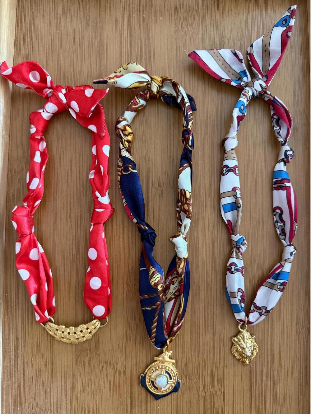 3 vintage charm scarf necklaces